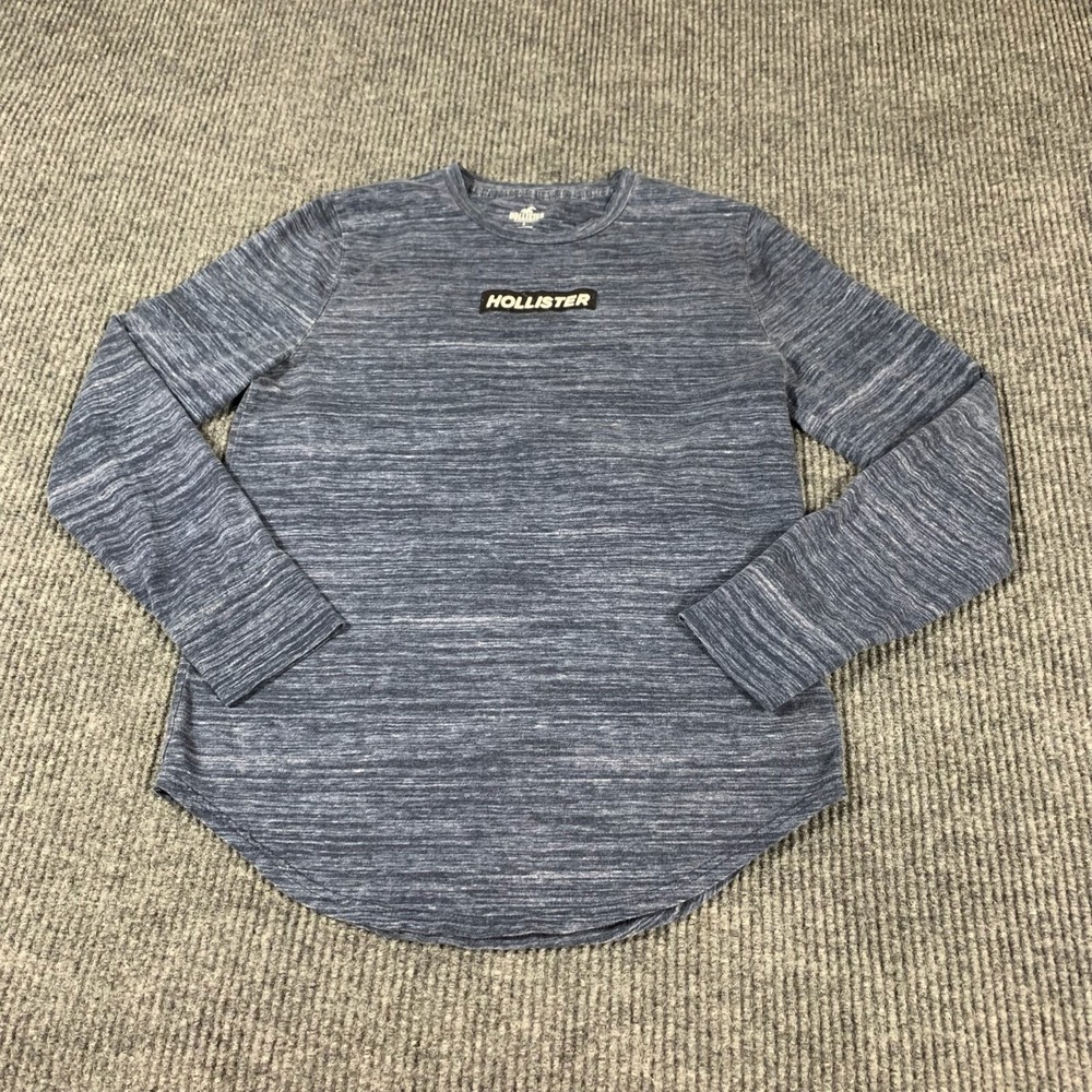 Hollister T Shirt Mens Small Blue Long Sleeve Crew Neck Pullover Embroidered Y2K